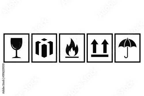 Hazardous materials shipping labels and symbols for fragile handle with care flammable and moisture sensitive items