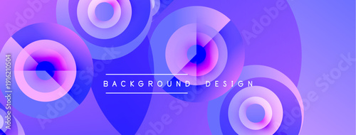 Abstract purple design features overlapping circles, creating dynamic visual effect. Gradient shades enhance depth, modern aesthetic.