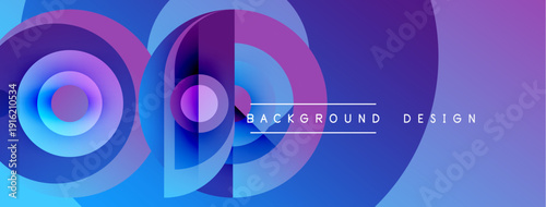 Abstract vibrant design. Overlapping circles create dynamic visual effect. Blue, purple hues dominate composition. Modern aesthetic.