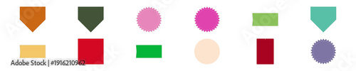 Colorful collection of various blank vector badges, labels, and tags set on white background.
