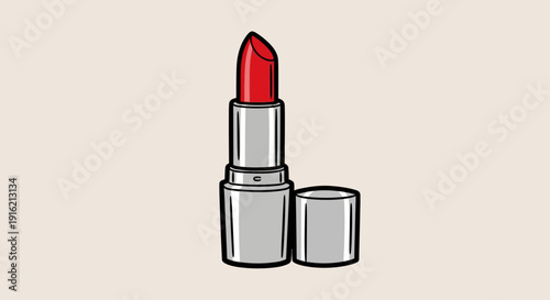 Illustration of a red lipstick tube with the cap off viewed from the front
