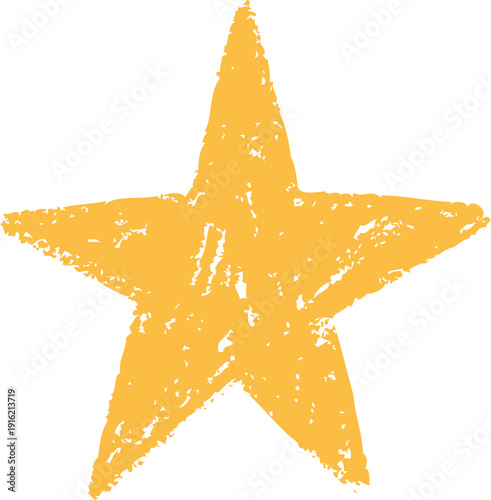 Yellow star spark shape crayon texture vector icon, five-pointed star, festive shine pencil silhouette, space decoration