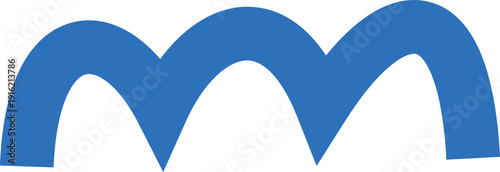 Blue squiggle, scribble stroke arc pattern, paper cut out shape, vector handwriting twist line silhouette, abstract art