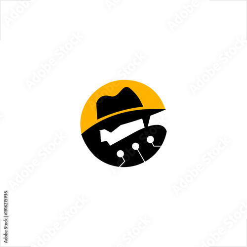 Modern minimalist logo featuring a detective silhouette integrated with circuit nodes, perfect for cybersecurity firms, privacy software, AI data monitoring, and tech startups seeking a professional, 