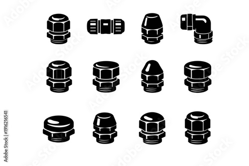 Black gland fitting rounded utility simple smooth generation image body material vector