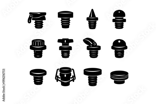 Vector solid stopper image accessory generation icon silhouette utility robust cap simple