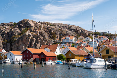Historic waterfront houses below Vetteberget in Fjällbacka, Bohuslän, west coast Sweden
