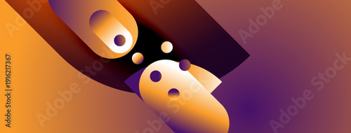 Abstract shapes blend, creating dynamic composition. Warm orange contrasts cool purple. Smooth gradients suggest movement, depth. Modern design.