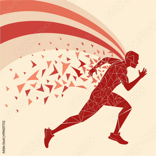 Red geometric sprinter's explosive trail.

