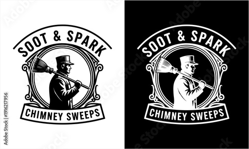 Obraz na plátně Vintage Chimney Sweep Logo Design with Classic Character and Ornate Details