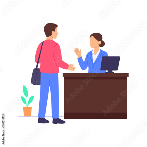Registration Interview, attending official verification meeting process, Flat vector character illustration