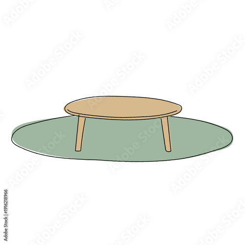 丸いテーブルとラグのイラスト