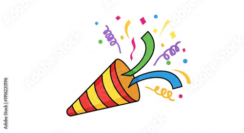 Colorful party horn with confetti and ribbons celebrating a festive occasion with vibrant decorations