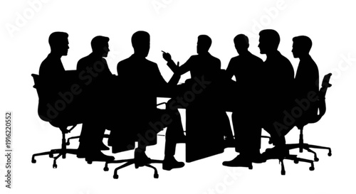 Silhouette of a group of people in a business meeting around a table