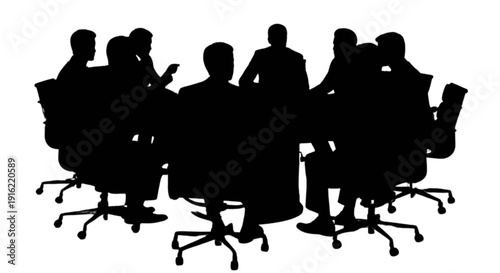 Silhouettes of business people engaged in a meeting around a table