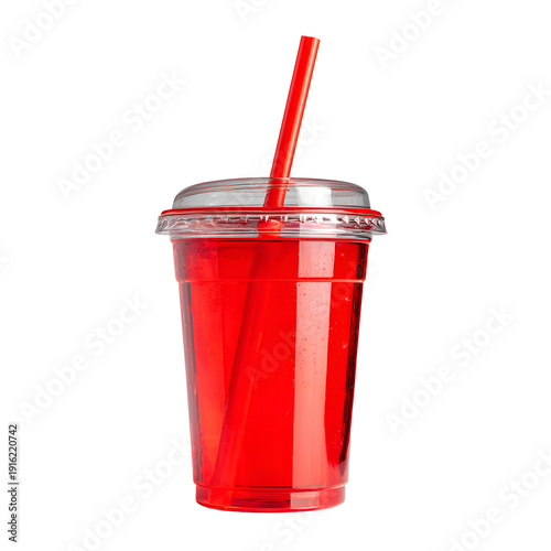 Professional Red Beverage Cup with Straw for Refreshment Drink Col Photography