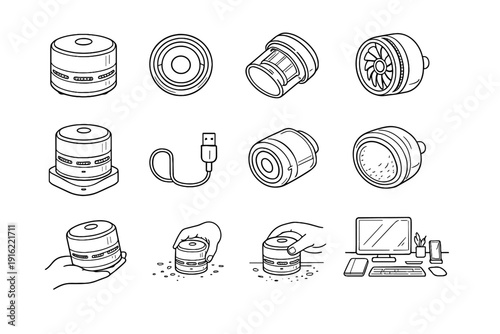 Desktop functional internal vacuum icon illuminated detachable battery vector chamber icons cordless