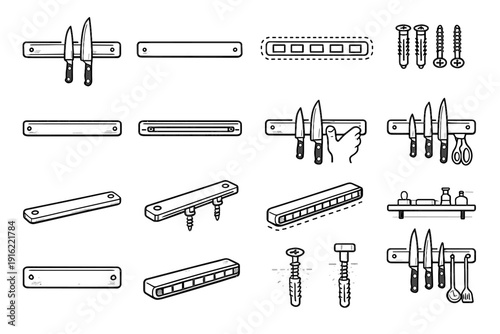 Brushed wall magnetic modern mounting icon solution vector storage steel rail knife
