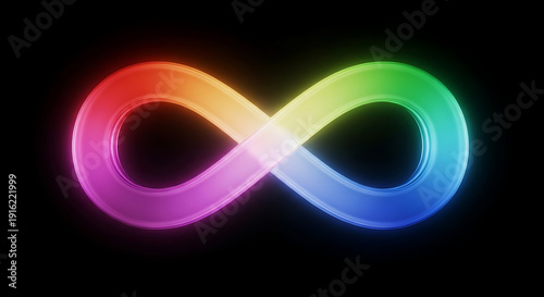 Wallpaper Mural Glowing rainbow infinity symbol on black background, 3D neon loop for neurodiversity and eternity Torontodigital.ca