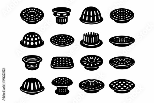 Image circular household simple sink insert generation drain black bathroom icon vector