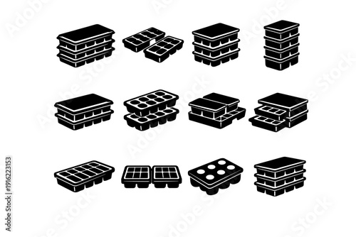 Simple trays rectangular tray image solution generation freezer black icon storage modular