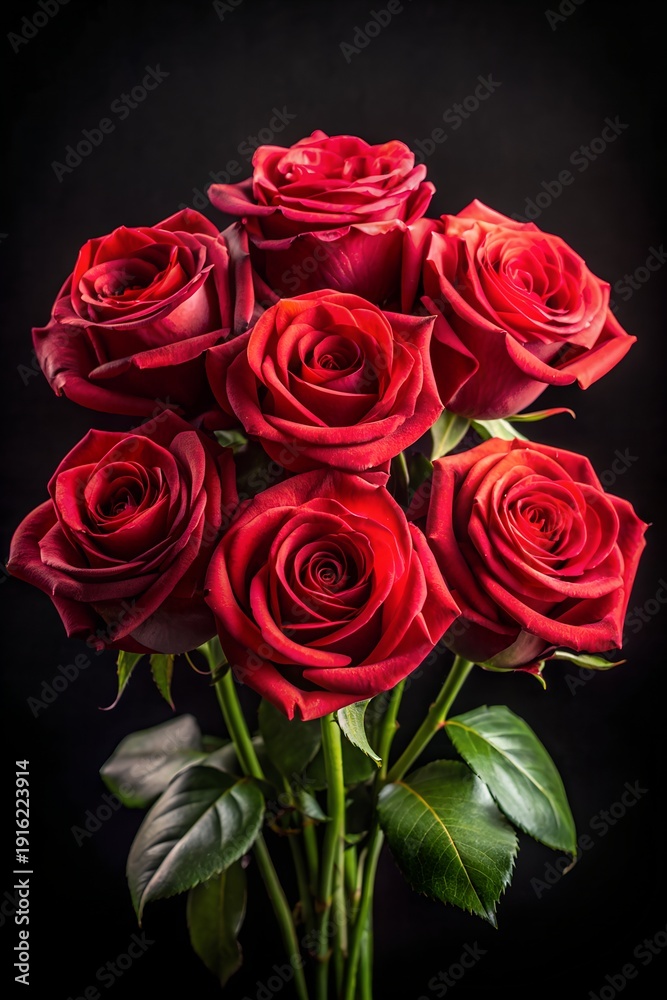 Fototapeta premium Abstract Red Rose Bouquet on Black Background 