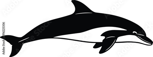 Canvas-taulu Dolphin silhouette vector illustration, marine animal design, ocean wildlife ico