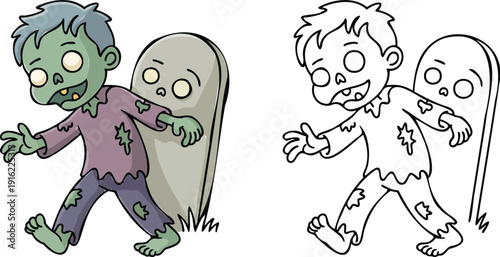 zombies Illustration and outline set isolated on transparent background