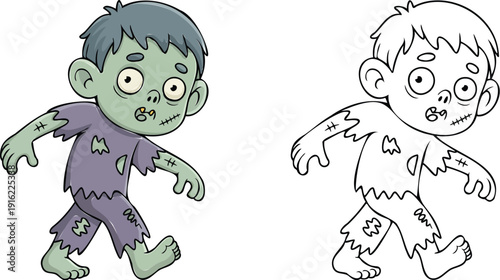 zombies Illustration and outline set isolated on transparent background