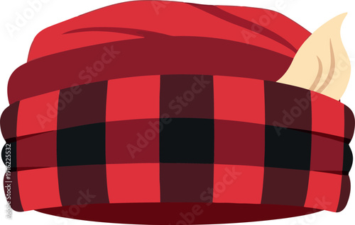 Red plaid Canadian toque with ear flap, traditional lumberjack winter hat illustration