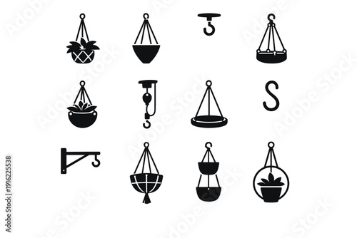 Vector simple geometry black generation hanging filled image suspended interior plant icon