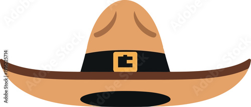 Traditional Mexican Sombrero Hat Illustration with Wide Brim and Decorative Band