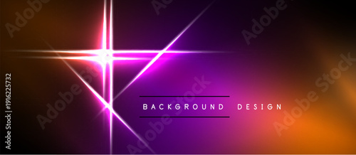 Abstract neon lights create vibrant gradient background. Bright starburst effect dominates center, framed by dark space. Modern design element.