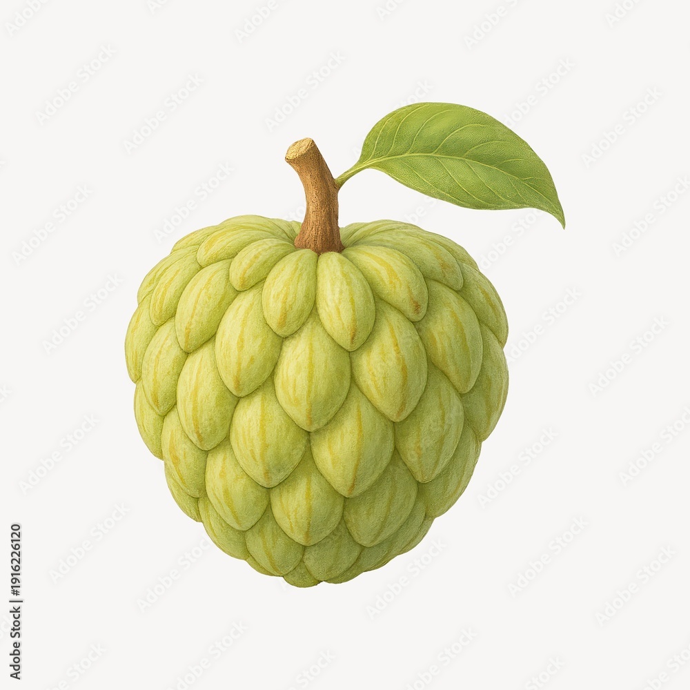 Fototapeta premium Cherimoya fruit illustration, green.