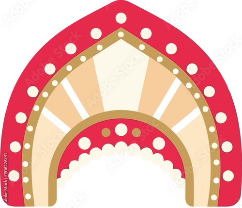 Traditional Russian Kokoshnik Headdress Illustration with Red and Gold Folk Design