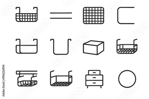 Shelf mesh bottom under metal vector minimalist organizer install accessory frame icon