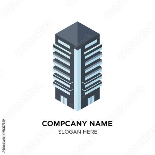 Modern 3D Building Icon with Placeholder Text.