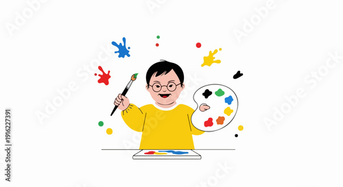 Woman painting colorful abstract artwork on canvas, robotic arm art. Innovative robotic arm art highlights technological progress, inclusive design. Creative robotic arm art for future technology,