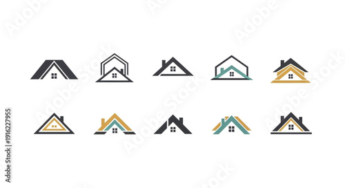 Collection of house roof logos and icons.