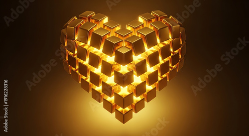 Wallpaper Mural Abstract Golden Heart Composed of Glowing 3D Cubes on a Dark Metallic Background Torontodigital.ca