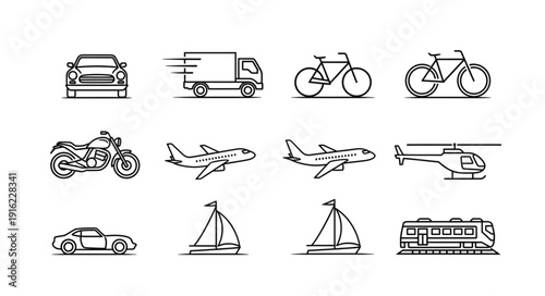 Collection of various transportation vehicles and modes of travel.