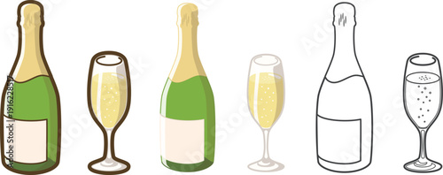 スパークリングワインボトルとグラス