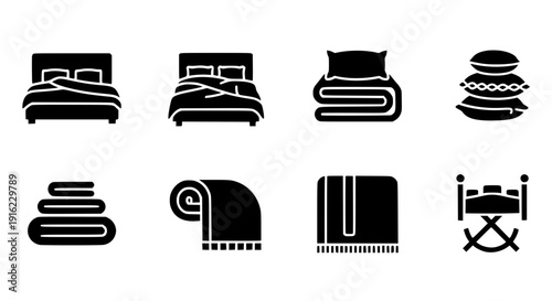 Hotel bedding flat line icon set black vector