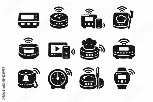 Wireless image kitchen icon smart solid vector cooking compact simple generation timing