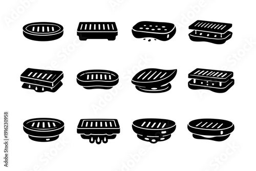 Hygienic solid slotted filled dish geometry functional soap icons icon vector
