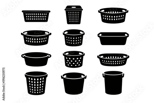 Clothes vector solid bin lightweight icon perforated laundry wash vessel generation simple