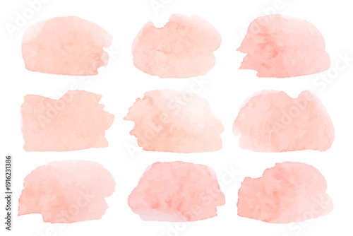 Peach watercolor splash with soft coral and rose tints form vector abstract background, featuring gentle blotch patterns and light pastel washes ideal for creative projects.