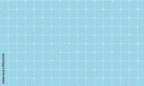 尖った星マークのフレームから伸びるクロスする破線の方眼線の青い背景