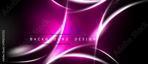 Abstract neon lines create vibrant pink glow. Dark background emphasizes flowing curves, modern design element.