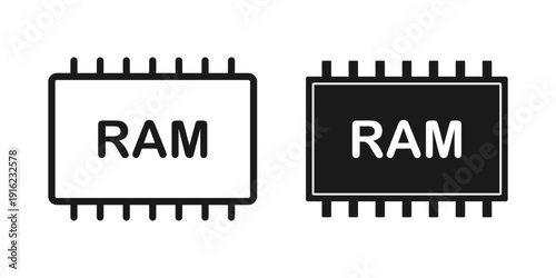 RAM icons, computer Random Access Memory. Vector linear and flat icon.